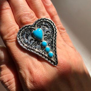 Turquoise Sterling Sliver 925 Heart Shape Ring Sz 7